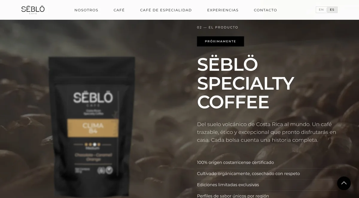 Sëblö Café — diseño web y marca para specialty coffee